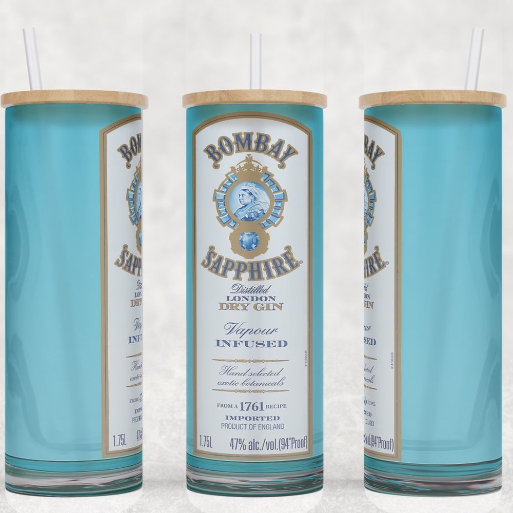 Frosted Glass Bombay Sapphire Gin Blue Cup Mug Tumbler 25oz